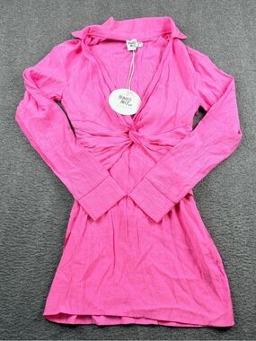 Princess Polly Bright Pink Twist-Front Long Sleeve Mini Dress